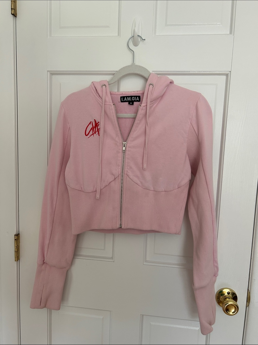I.AM.GIA Light Pink Cropped Zip Hoodie Jacket